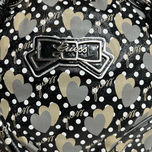 Guess Black Cream Polka Dots Tote Bag, Dual Handles, Heart Pattern Keychain NWOT - Picture 2 of 16